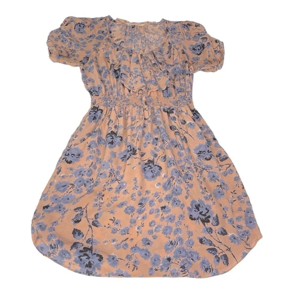 Rebecca Taylor Silk Floral Ruffle Mini Dress Blue and Pink size 4